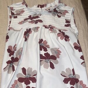 LOFT White and Burgundy Floral Blouse